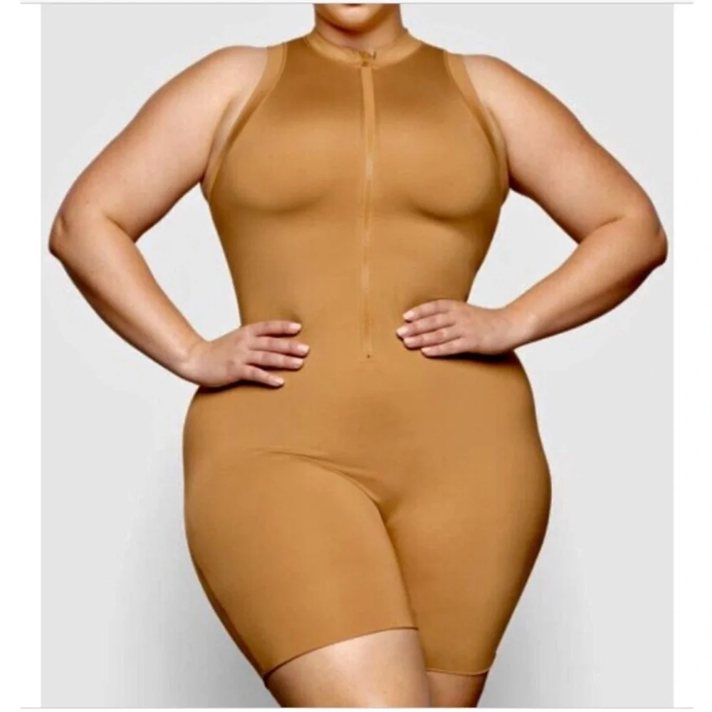 NWT SKIMS Swim Mock Neck Cycle Suit in Almond Sz 3X